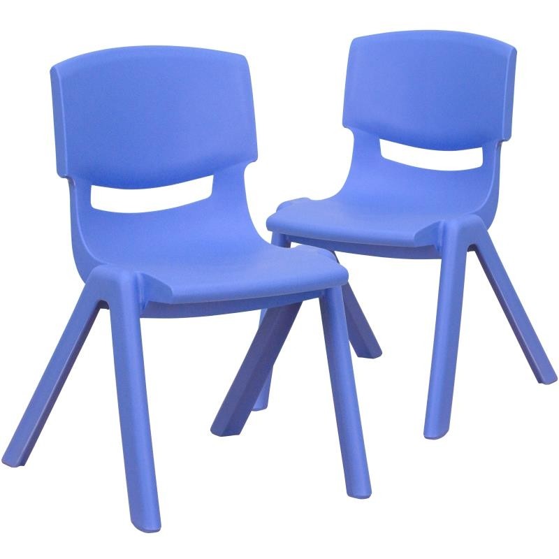 Set of 2 - 12" Seat Height Plastic Stackable School Chairs, Blue