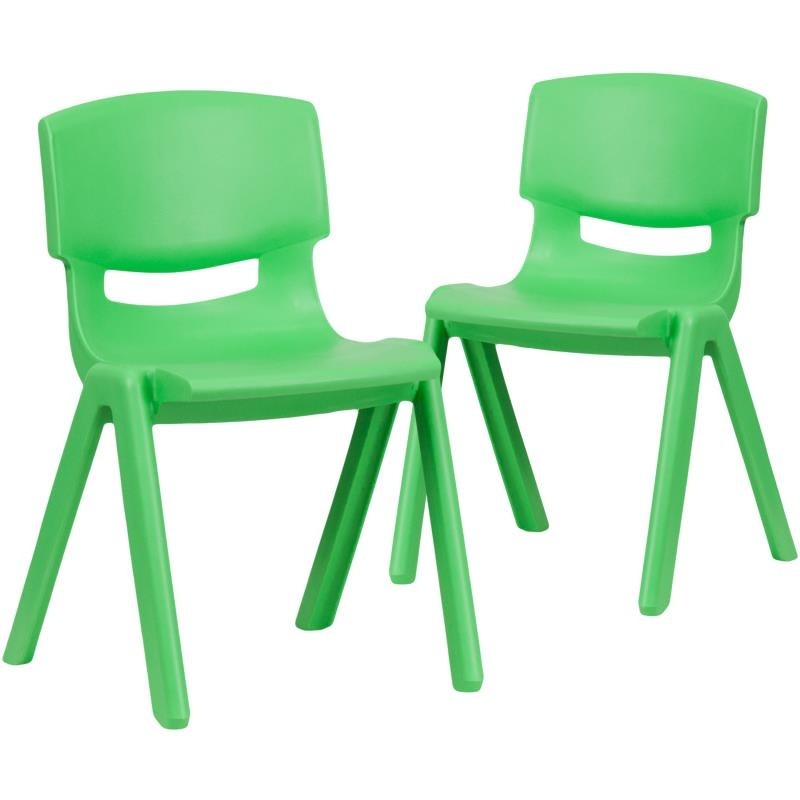 Set of 2- Green Plastic Stackable School Chair with 13.5" Seat Height