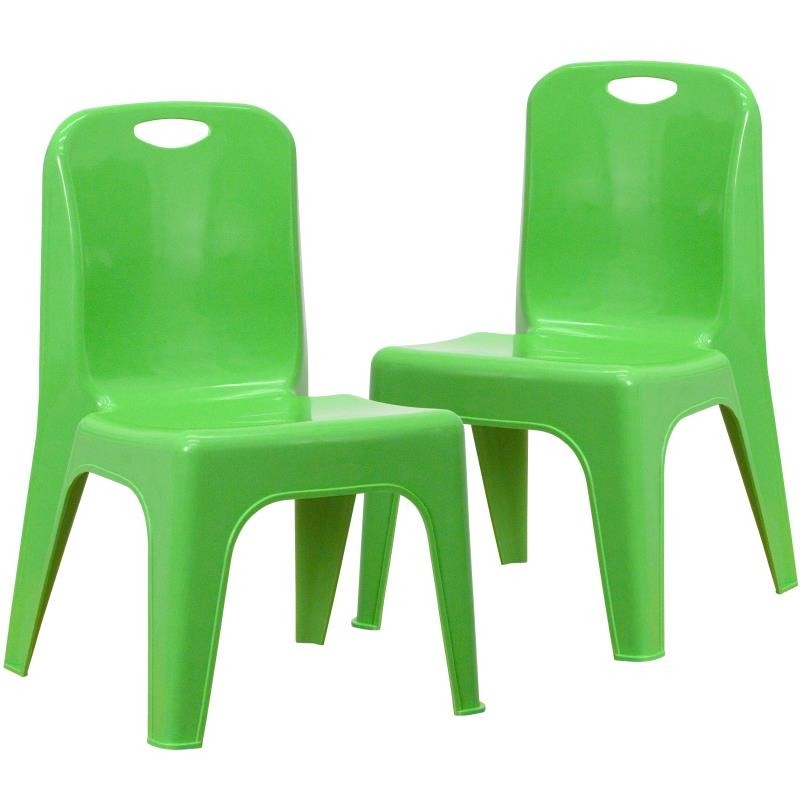 Set of 2 - Green Plastic Stackable School Chair with Carrying Handle and 11'' Seat Height 
