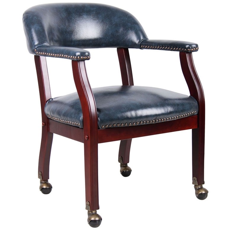 Boss Captain’s Guest, Accent or Dining Chair in Blue Vinyl W/ Casters