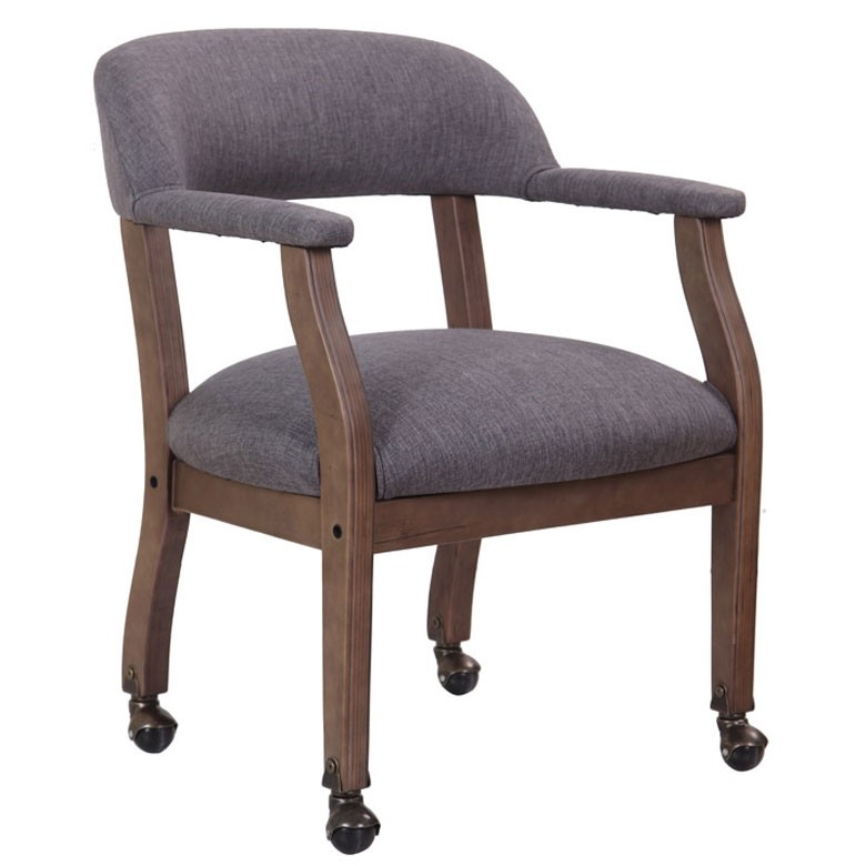 Boss Modern Captain’s Guest, Accent or Dining Chair in Slate Grade Commercial Grade Linen With Casters
