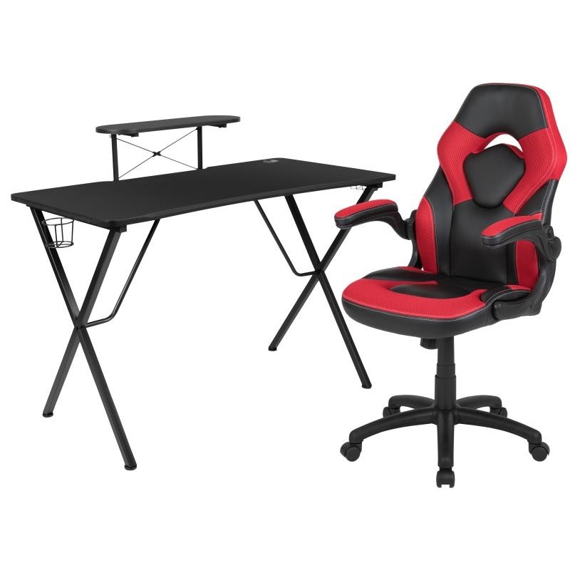 Black Gaming Desk and Red/Black Racing Chair Set