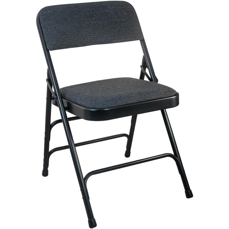 Advantage Black Padded Metal Folding Chair - Black Fabric Seat