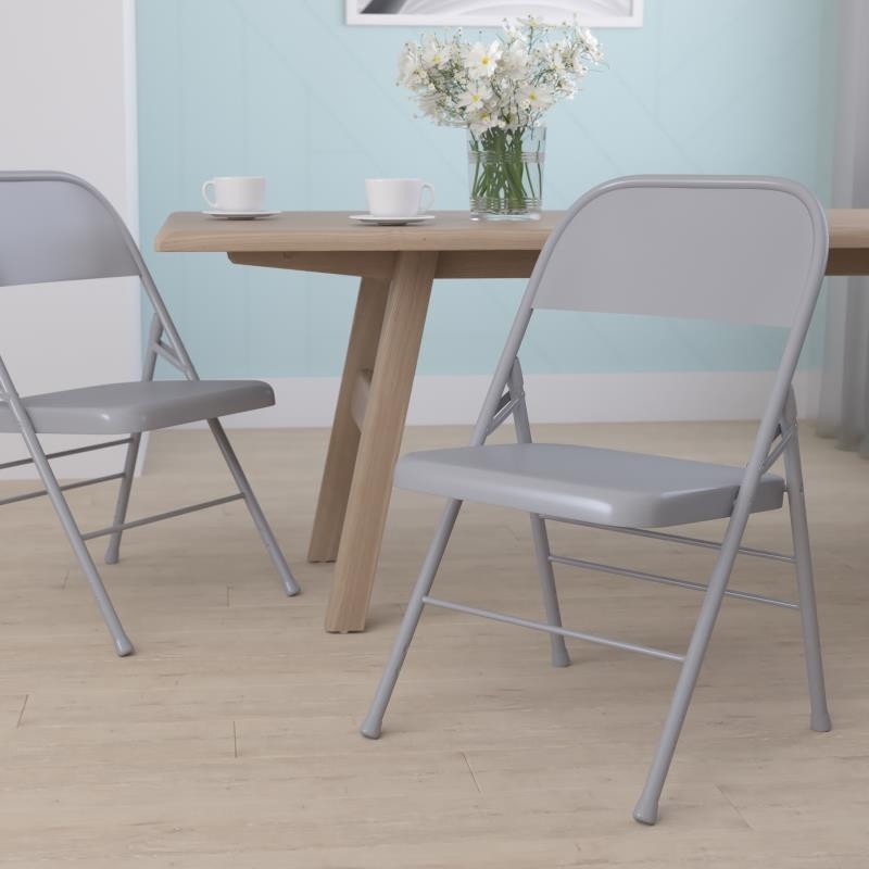 HERCULES Series Triple Braced & Double Hinged Gray Metal Folding Chair