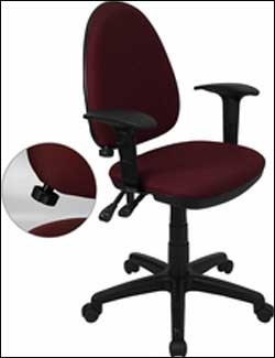 Burgundy Fabric Multi-Function Task Chair with Adjustable Lumbar Support, Arms 