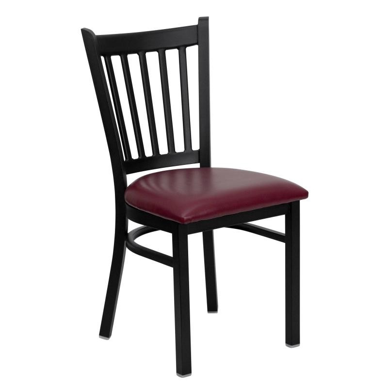 HERCULES Series Black Vertical Back Metal Restaurant Chair - Burgundy Vinyl Seat 