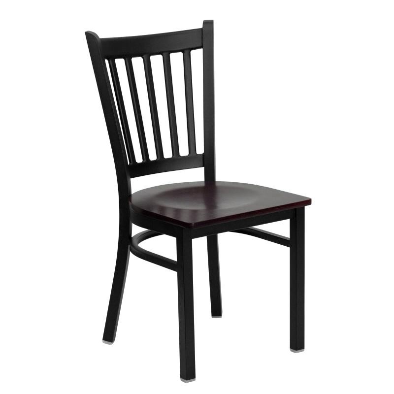 HERCULES Series Black Vertical Back Metal Restaurant Chair - Mahogany Wood Seat 