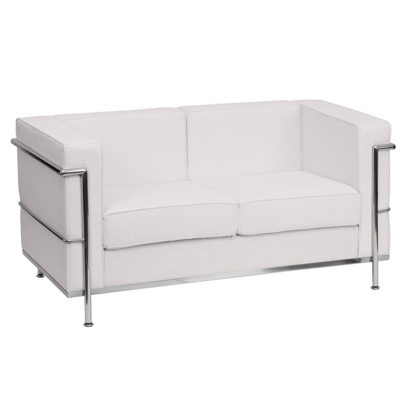 HERCULES Regal Series Contemporary Melrose White LeatherSoft Loveseat with Encasing Frame