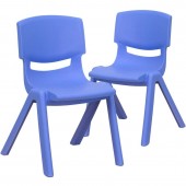 Set of 2 - 12" Seat Height Plastic Stackable School Chairs, Blue