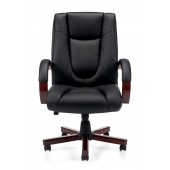 Luxhide Executive Chair with Wood Arms and Base